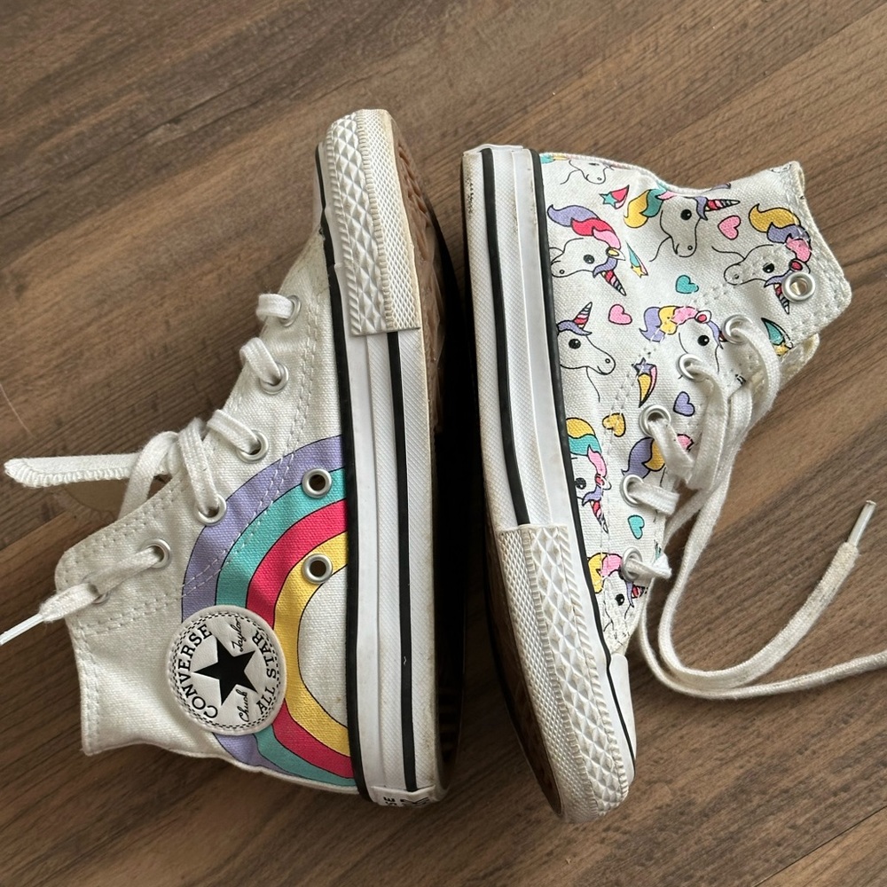 Converse unicorn and rainbow lace up Chuck Taylor’s